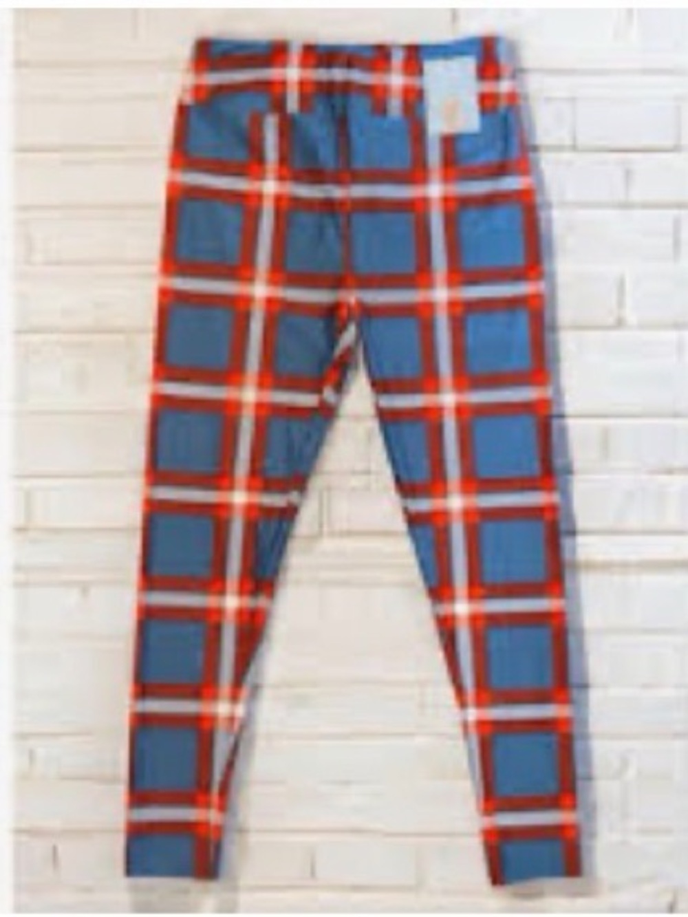 LuLaRoe NWOT One Size Plaid Blue and Orange Leggings